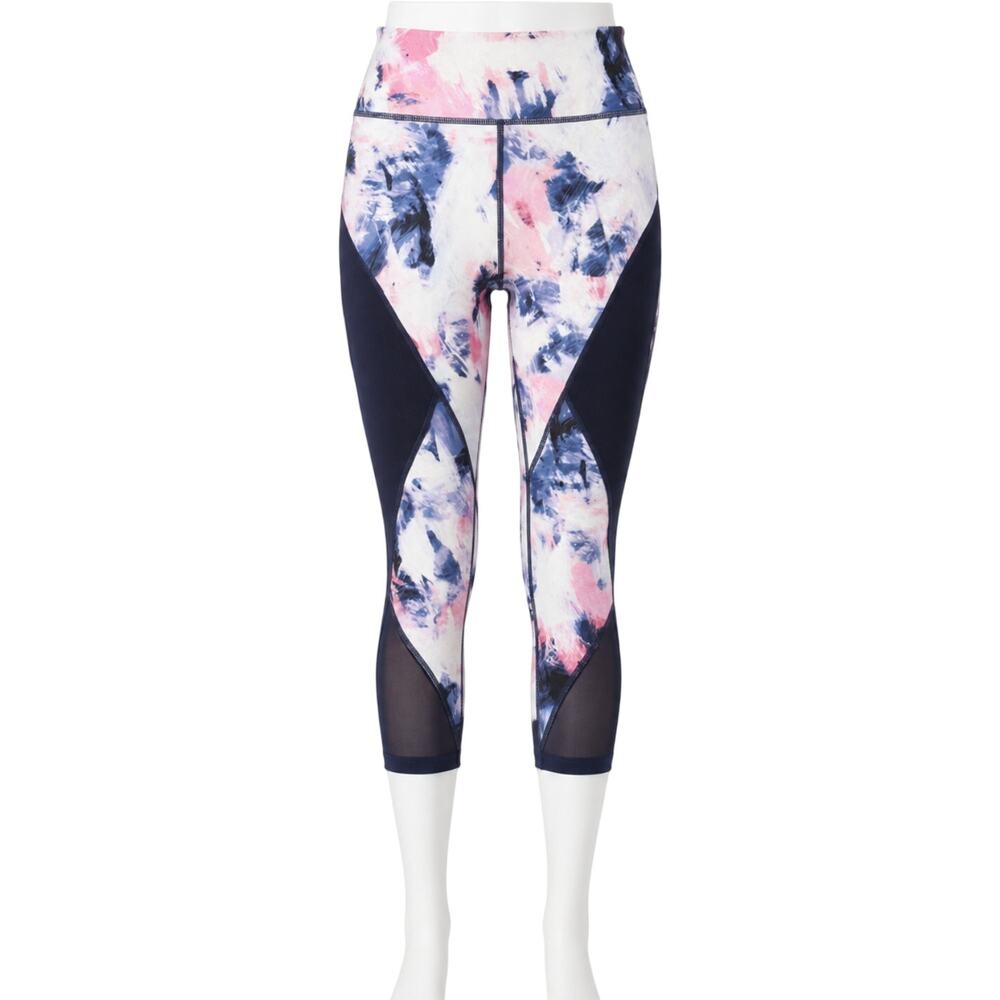 GapFit Capri Leggings S Athleisure Blue Pink Abstract Print High Rise Pants Gym